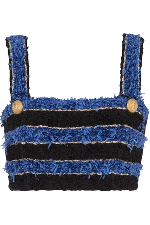 Balmain Top, Dame, Flerfarvet, M, Tweed, Stribet tweed crop top