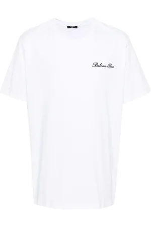 Balmain Top, Herre, Hvid, 2XL, Bomuld, Signature Logo T-Shirt Bulky Fit
