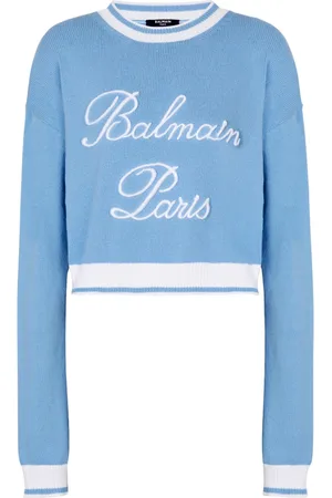 Balmain Strik, Dame, Blå, S, Bomuld, Signature Strik Jumper