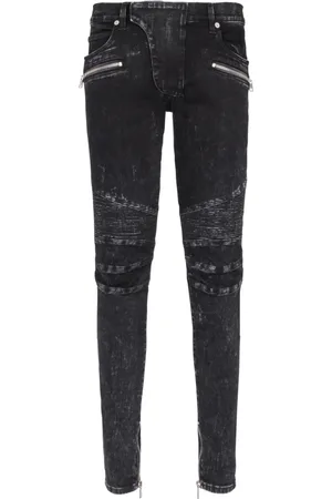 Balmain Jeans, Herre, Sort, W32, Denim, Slim-fit denim jeans med ribbedetaljer