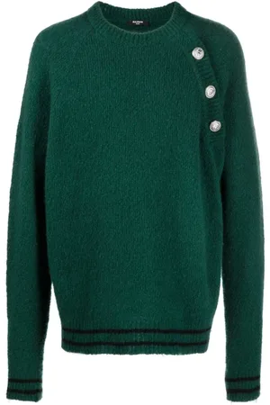 Balmain Strik, Herre, Grøn, S, Uld, Grøn Uld Kashmir Crewneck Sweater
