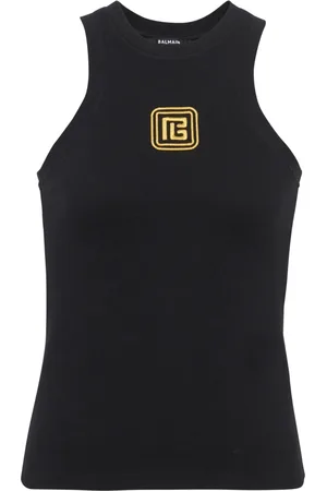 Balmain Top, Dame, Sort, XS, Bomuld, Tanktop med Retro PB-broderi