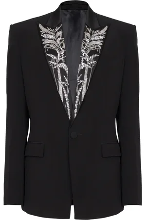 Balmain Jakke, Herre, Sort, XL, Bambus, Blazer med broderet bambuskrave