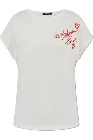 Balmain Top, Dame, Hvid, XS, Bomuld, T-shirt med trykt logo