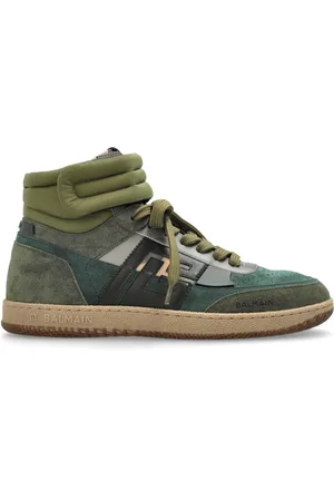 Balmain Sko, Herre, Grøn, 44 EU, Uld, Svane højtop sneakers