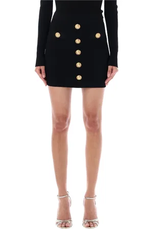 Balmain Nederdel, Dame, Sort, S, Polyester, Sort Striknederdel med Gyldne Knapper