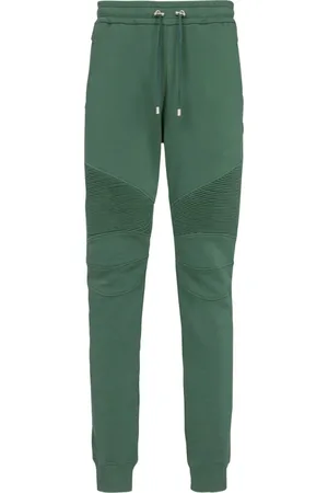 Balmain Bukser, Herre, Grøn, L, Bomuld, Grøn Ribbet Sweatpants Activewear