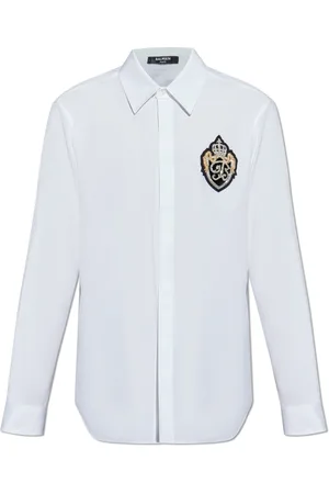 Balmain Skjorte, Herre, Hvid, 3XL, Bomuld, Skjorte med applikation