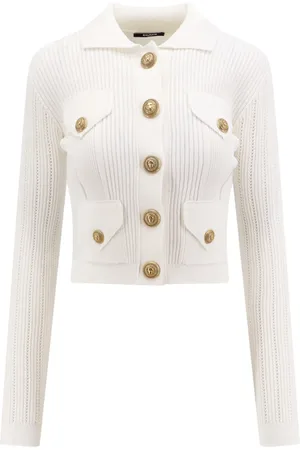 Balmain Strik, Dame, Hvid, XS, Uld, Hvid Strikvarer med Metal Knapper