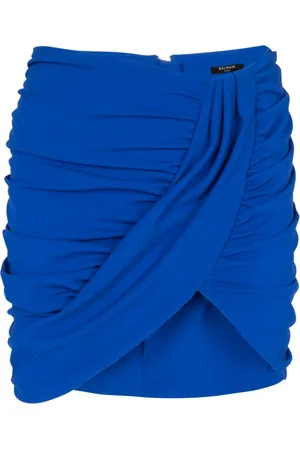 Balmain Nederdel, Dame, Blå, S, Uld, Draperet jersey nederdel