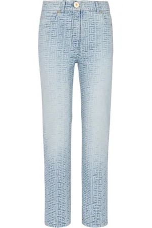 Balmain Jeans, Dame, Blå, M, Bomuld, Monogram klassiske jeans