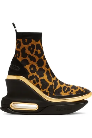 Balmain Sko, Dame, Brun, 40 EU, Kilehæle B-Bold i leopardtrykt mesh