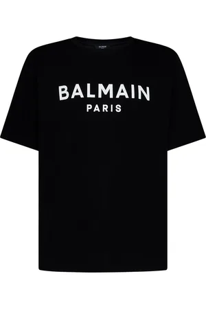 Balmain Top, Herre, Sort, S, Bomuld, Sort T-shirt med hvidt logoprint