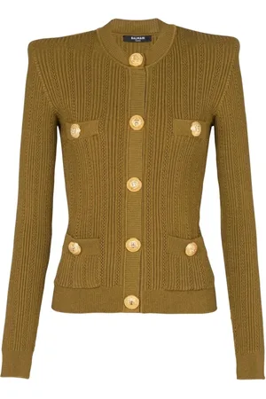 Balmain Strik, Dame, Grøn, L, Uld, Grøn Strik Cardigan