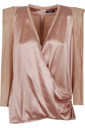 Balmain Bluser & Skjorter, Dame, Lyserød, M, Silke Elegant Topslidt Nøgen & Neutrals