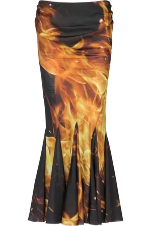 Balmain Nederdel, Dame, Flerfarvet, XS, Draped Fire Printed Midi Nederdel