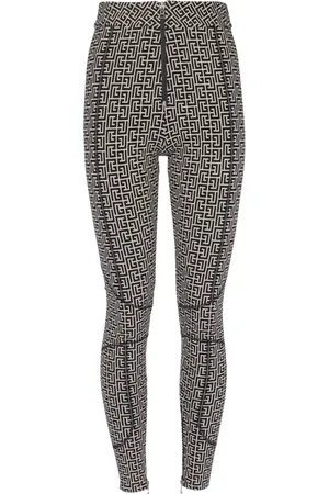 Balmain Bukser, Dame, Sort, S, Bomuld, Højtaljede allover monogram jersey leggings