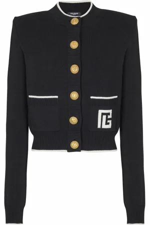 Balmain Strik, Dame, Sort, XS, Bomuld, Strikket cardigan med logo