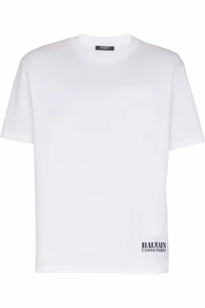 Balmain Top, Herre, Hvid, 2XS, Bomuld, Sall Balain Stap trykt T-shirt