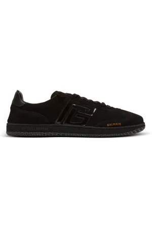 Balmain Sko, Herre, Sort, 44 EU, Læder, Svane ruskind og laklæder sneakers