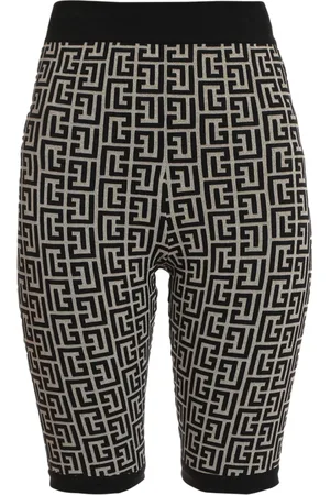 Balmain Shorts, Dame, Sort, 2XS, Uld, Bicolor jacquardstrik shorts med monogram