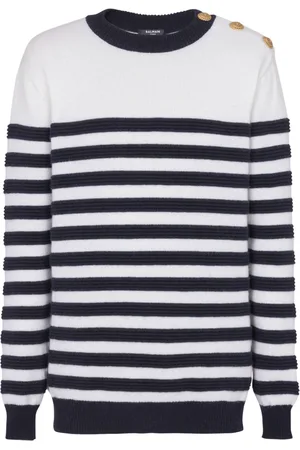 Balmain Strik, Herre, Hvid, S, Uld, Stribet kashmir jumper
