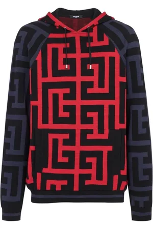 Balmain Sweathshirts & Hoodies, Herre, Flerfarvet, S, Uld, Monogram Multifarvet Uld Linned Hoodie
