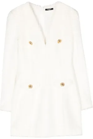 Balmain Kjole, Dame, Hvid, XS, Bomuld, 4-knaps kort kjole