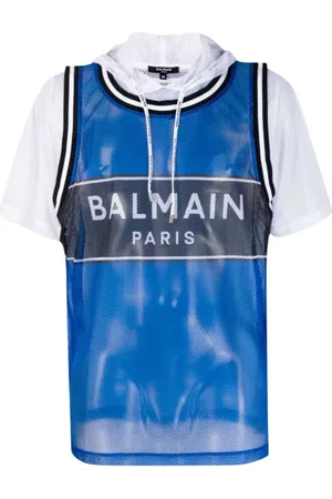 Balmain Top, Herre, Blå, L, Uld, Blå Hættetrøje med Logo - L