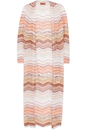 Missoni Strik, Dame, Flerfarvet, XS, Polyester, Pink Lamé Chevron Lang Cardigan