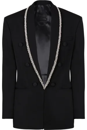 Balmain Jakke, Herre, Sort, S, Uld, Kornjakke med broderet krave