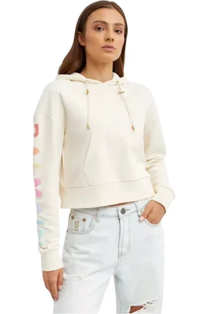 Balmain Sweathshirts & Hoodies, Dame, , S, Bomuld, Regnbue Logo Hættetrøje Kort Skåret