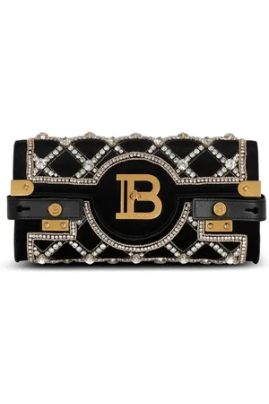 Balmain Taske, Dame, Sort, ONE SIZE, Bomuld, Taske Pochette B-Buzz 23 i fløjl og perler