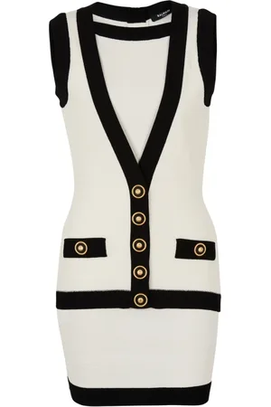 Balmain Kjole, Dame, , S, Uld, To-farvet strikkjole med falsk vestdesign