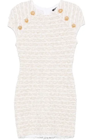 Balmain Kjole, Dame, Gul, XS, Uld, Gylden præget knap kjole
