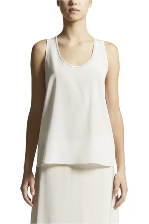 PESERICO SIGN Top, Dame, Hvid, XL, Silke crepe de chine U-hals top