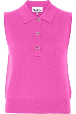 Ganni Top, Dame, Lyserød, M, Uld, Rosa Uld Cashmere Polo Topwear