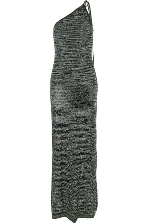 Missoni Kjole, Dame, Grå, S, Uld, Metallic One-Shoulder Sequin Lang Kjole