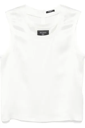 Balmain Top, Herre, Hvid, L, Hvid Lagdelt Sweater med Logo Patch