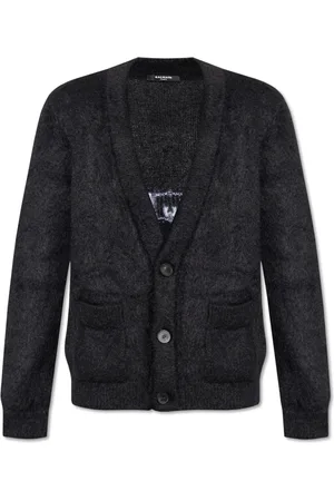 Balmain Strik, Herre, Sort, L, Uld, Cardigan med logo