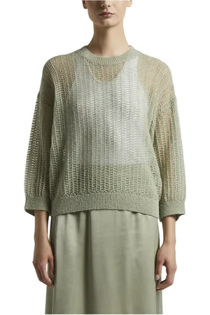 PESERICO SIGN Strik, Dame, Grøn, 2XS, Uld, Letvægts Lurex alpaka tricot sweater