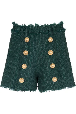 Balmain Shorts, Dame, Grøn, 2XS, Tweed, Tweed shorts med knapper