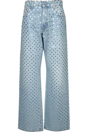 7 for all Mankind Jeans, Dame, Blå, W27, Denim, Studded Wide-leg Denim Jeans