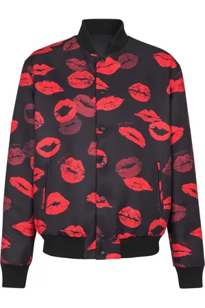 Balmain Jakke, Herre, Flerfarvet, L, Nylon, Vendbar bomberjakke i ensfarvet og Kiss-print nylon