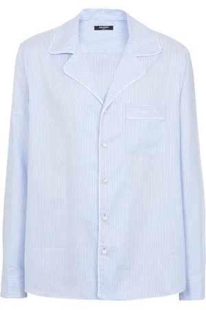 Balmain Skjorte, Herre, Blå, XL, Bomuld, Signatur skjorte