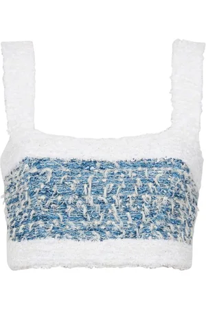 Balmain Top, Dame, Hvid, S, Denim, Denim Tweed Crop Top