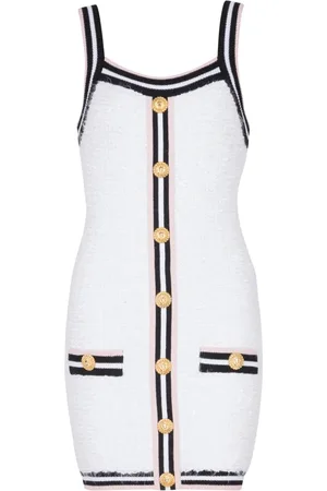 Balmain Kjole, Dame, Hvid, 2XS, Bomuld, Knap Mini Kjole