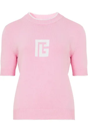 Balmain Strik, Dame, Lyserød, S, Bomuld, Striktrøje med logo