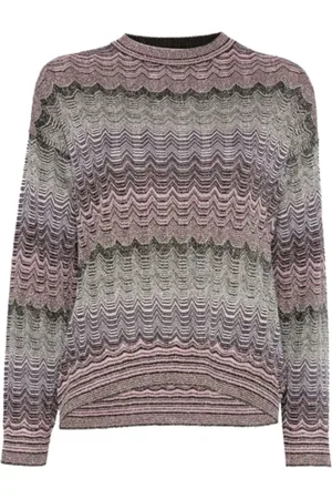 Missoni Strik, Dame, Flerfarvet, XS, Zigzag Crewneck Sweater med Metallic Threading