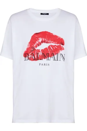 Balmain Top, Herre, Hvid, 2XL, Bomuld, Relaxed T-shirt med Kiss-print